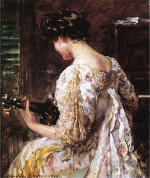 ジェームズ・キャロル・ベックウィズ Painting - ギターを持つ女性 印象派 ジェームス・キャロル・ベックウィズ